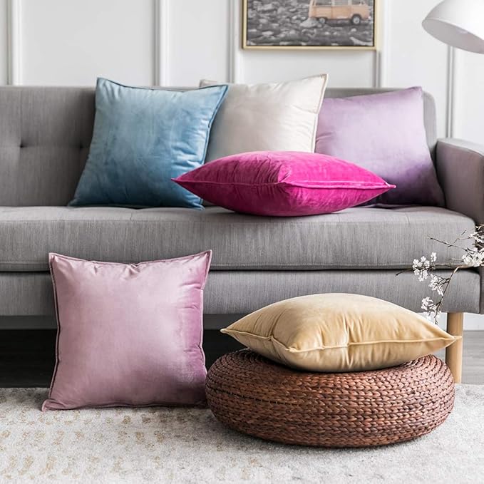 MIULEE Hot Pink Velvet Throw Pillow Covers 18x18 Soft Decorative Solid Square Cushion Cases Pack of 2 Modern Luxury Home Decor for Couch, Sofa, Bedroom