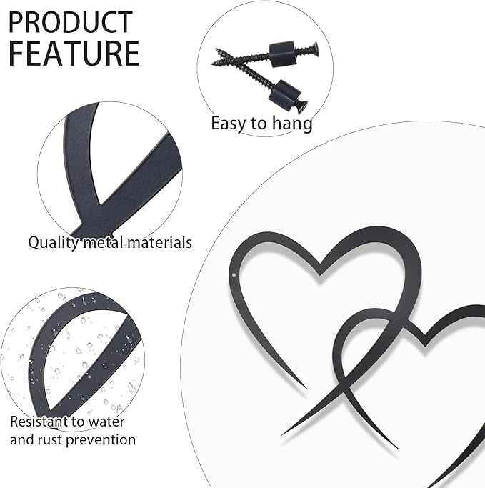 OYEFLY Infinity Heart Metal Wall Decor,Infinity Heart Wall Decor for Room Living,Wedding Decor (Black, style3 11.4 x 10.7in)