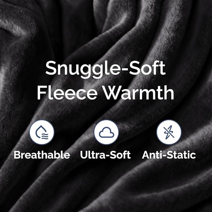 Ultra Soft Fleece Blanket Throw Size - Flannel Fleece Luxury Throw Blanket - Lightweight for Couch Bed Chair - Thick, Warm and Breathable - All Season Cozy Fuzzy, Anti-Static Microplush Bedding, Black