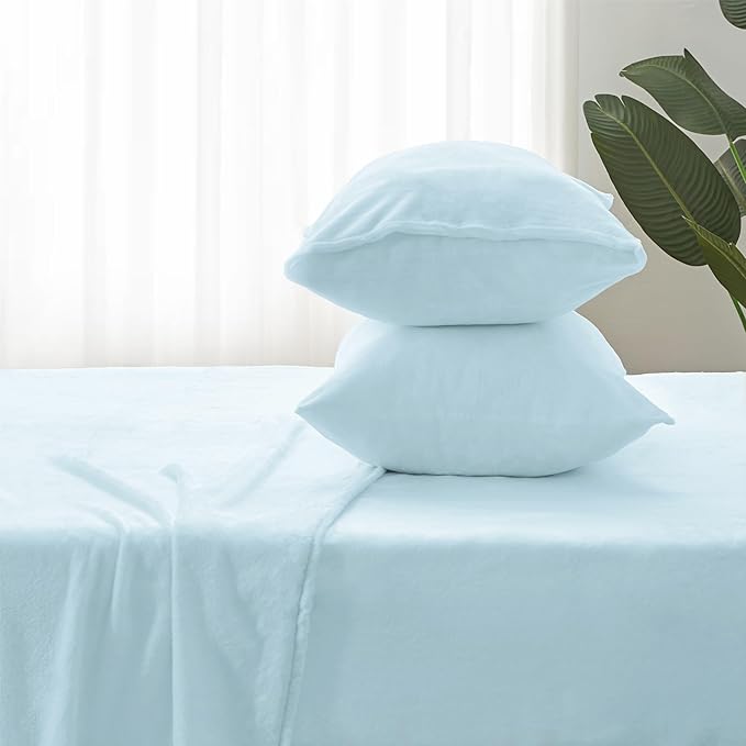 BEDELITE Flannel Sheets Twin Size Blue - Super Soft Fleece Sheets Set Fluffy Extra Plush, 3 Piece(Include Fitted Sheet, Flat Sheet, 1 Pillowcase)