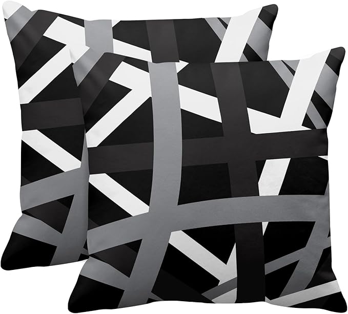 Emvency Set of 2 Throw Pillow Cover Gray Black Stripes Design Retro Decorative Pillow Case Striped Home Decor Square 22x22 Inch Cushion Pillowcase