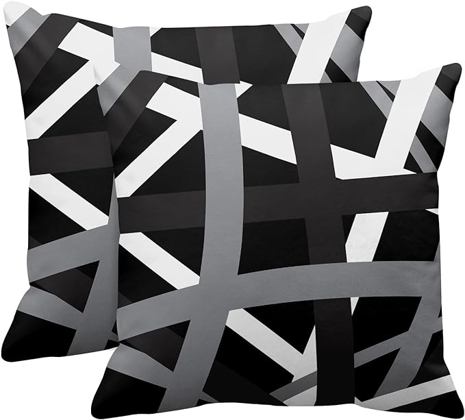 Emvency Set of 2 Throw Pillow Cover Gray Black Stripes Design Retro Decorative Pillow Case Striped Home Decor Square 18x18 Inch Cushion Pillowcase