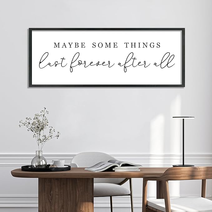 YWJKWLGS Master Bedroom Above Bed Wall Decor Maybe Some Things Last Forever After All Sign Wall Art, 40x15 Inch, Modern Farmhouse Large Rustic Wood Framed Over the Bed for couples mr and mrs (Black)
