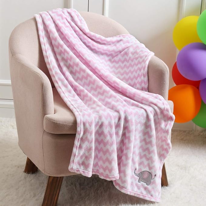CREVENT 2Pcs 30''X40'' Cute Cozy Fluffy Warm Baby Blankets for Infants Toddlers' Bedding Crib Cot Stroller - Grey Cloud + Elephant