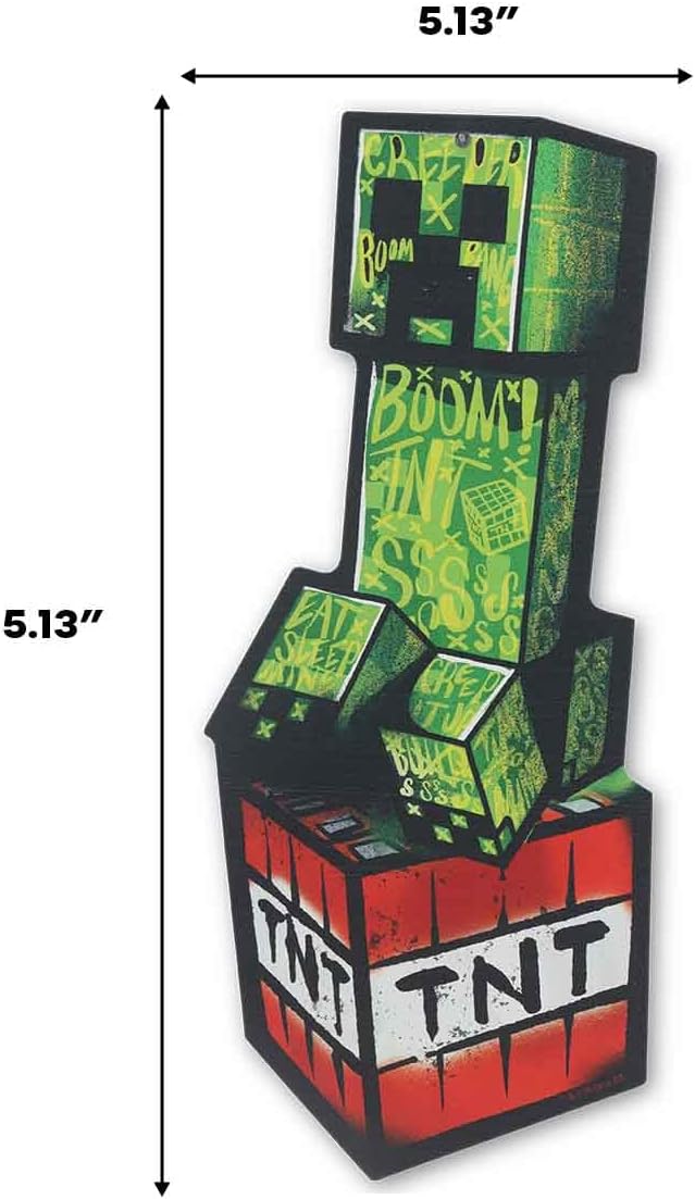 Open Road Brands Minecraft Creeper Metal Sign - Minecraft Creeper Sitting on TNT Block Graphic for Gaming Rooms and Kids’ Decor