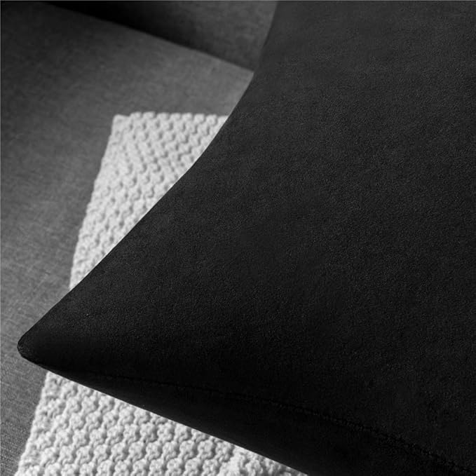 DEZENE Throw Pillow Covers 16x16 Black: Pack of 2 Cozy Soft Velvet Square Modern Luxury Decorative Throw Pillow Cases for Sofa Couch Living Room Bed Home Decor