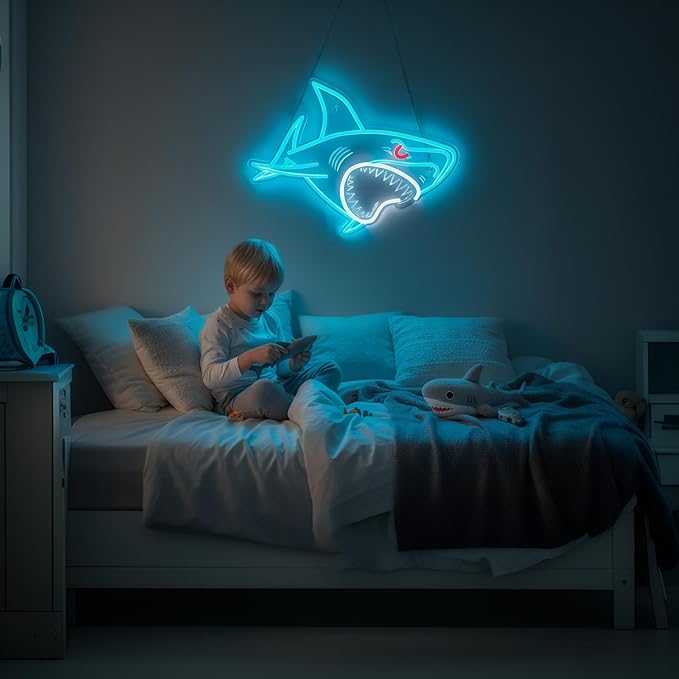 Shark LED Neon Sign, Dimmable USB Powered Wall Night Light for Bedroom, Game Room, Man Cave, Shark Wall Decor, Birthday Christmas Gift for Boys and Men, 15 x 11.5 inch