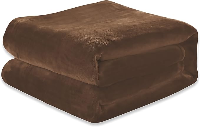 Elegant Comfort Luxury Velvety Feel Blanket, All-Season Lightweight Blanket, Ultra Plush, Soft, Cozy-Fuzzy Flannel Fleece for Couch, Sofa, Bed, Travel, Solid Design, Twin/Twin XL, Brown
