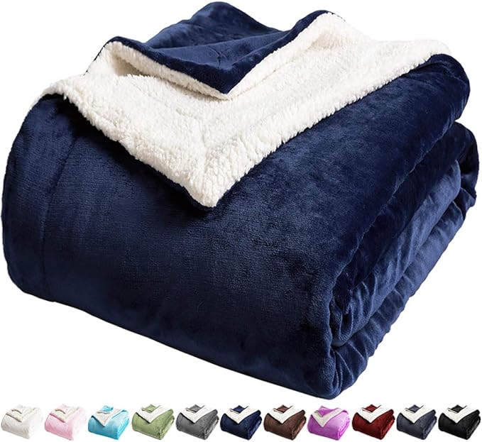 LBRO2M Sherpa Fleece Bed Blanket Queen Size Super Soft Fuzzy Plush Warm Cozy Fluffy Microfiber Couch Throw Velvet Double Reversible Luxurious Blankets,Navy Blue