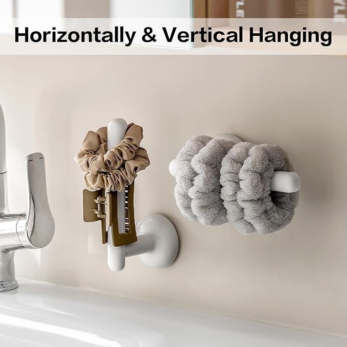 Suction Cup Headband Holder – Wall Mounted Hair Tie & Scrunchie Organizer for Bathroom Vanity, No-Drill Adhesive Hair Accessories Storage for Girls and Women, White-1PCS