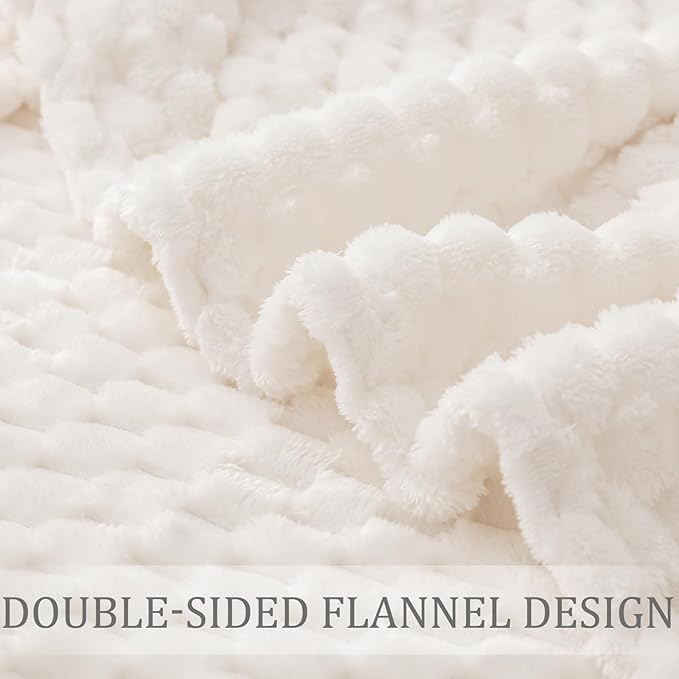 Exclusivo Mezcla Fleece King Blanket for Bed, Extra Large Fuzzy Ivory Bed Blankets, Soft Cozy Plush Sofa Throws for All Seasons, 90x104 Inches