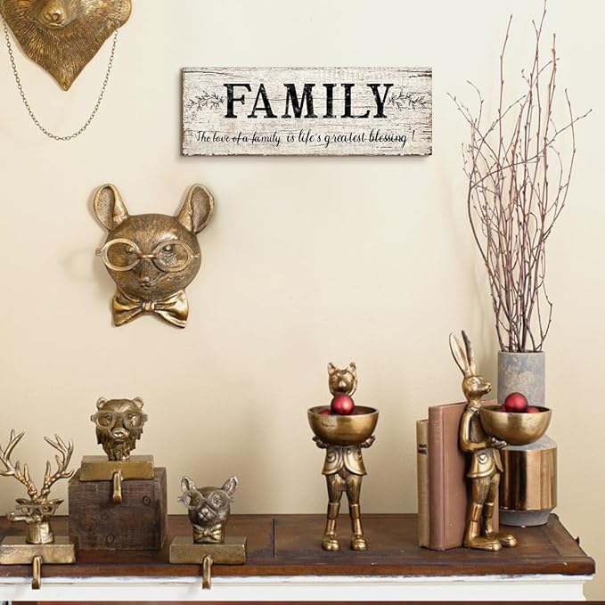 Family Signs Wall Decor Quote Words Wall Plaques Family Framed Wall Art Vintage Retro Artwork Decoration for Bedroom Living Room Home (8 X 24 inch)