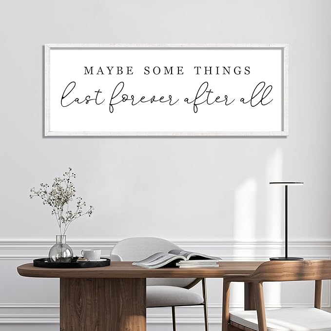 YWJKWLGS Master Bedroom Above Bed Wall Decor Maybe Some Things Last Forever After All Sign Wall Art, 40x15 Inch, Modern Farmhouse Large Rustic Wood Framed Over the Bed for couples mr and mrs (White)