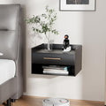 Bamboo Floating Nightstand with Storage Drawer and Modern Open Shelf Cubby，Bedroom, Living Room, Kitchen, Tool Room for use. (Black, Assembly)