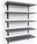 RICHER HOUSE Rustic Wood Bathroom Shelves Set of 5, Farmhouse Style Floating Shelf for Wall Décor, Hanging Shelves for Bedroom, Storage, Kitchen, Living Room - Gray