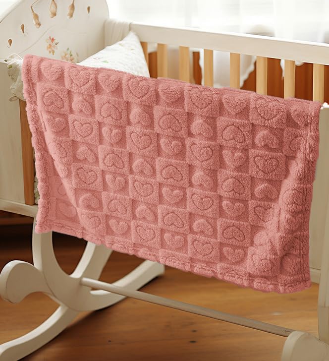 4 Pcs Baby Blankets,Fleece Checkered Blanket, Fluffy Small Crib Blankets for Girls, Toddler Receiving Blankets 30×40 Sakura Pink