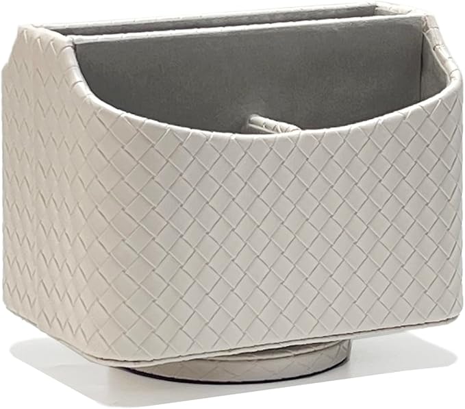 UnionBasic Rotating Desk Organizer, 360 Degree Desk Spinning Caddy, Desktop TV Guide/Mail/Media/Remote Controller Holder Organizer, Woven Beige