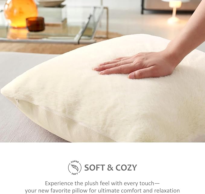 Pallene Faux Fur Plush Throw Pillow Covers 22x22 Set of 2, Soft Fluffy Couch Pillow Covers for Living Room, Beige