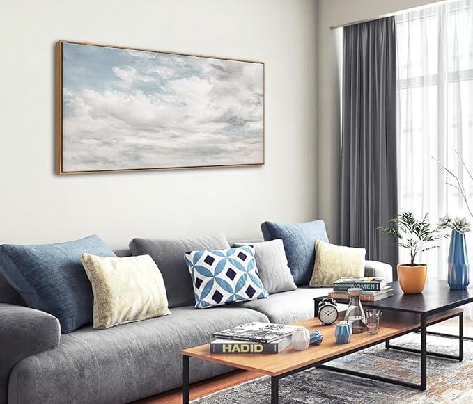 DJSYLIFE Framed Wall Art Decor, Classic Cloud Oil Painting Canvas Print, Vintage Sky Landscape Picture for Farmhouse Home Decor, Large Artwork for Living Room Bedroom, 20"x40"