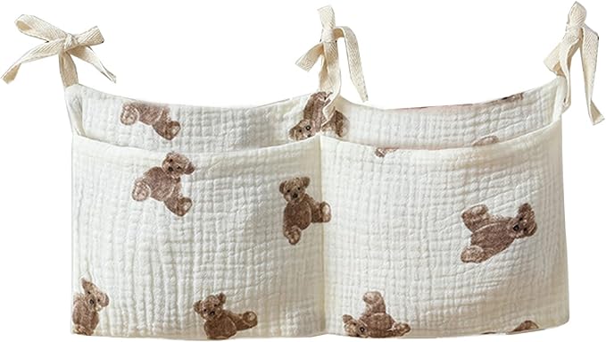 Bedside Organizer Bag Crib Hanging Bags Multipurpose Headboard Diaper Bag Portable High Chair Hanging Bag, Bear