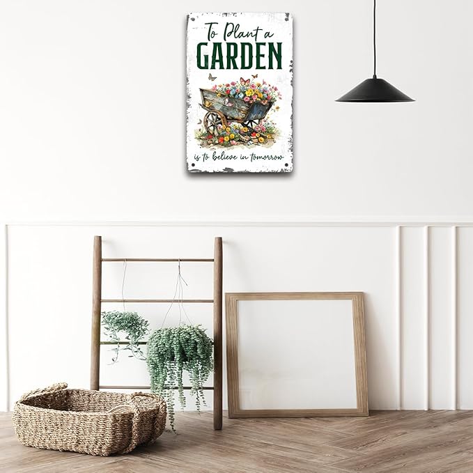 Funny Gardening Essentials Garden Metal Tin Sign for Farm Outside Decor - Humorous Gardening Gift for Women Enthusiasts, 12 x 8 Inches