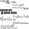 6 Sheets Decals for Walls, Inspirational Wall Stickers, Motivational Wall Decals Peel and Stick, Positive Saying Wall Art for Bedroom Office Teen Room Decor (Never Give up, Dream Big & More)