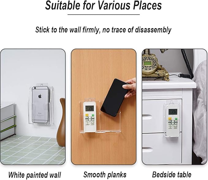 Acrylic Cell Phone Storage Holder Wall Mount TV Remote Control Media Storage Box Organizer (White Back, 1 Solt)