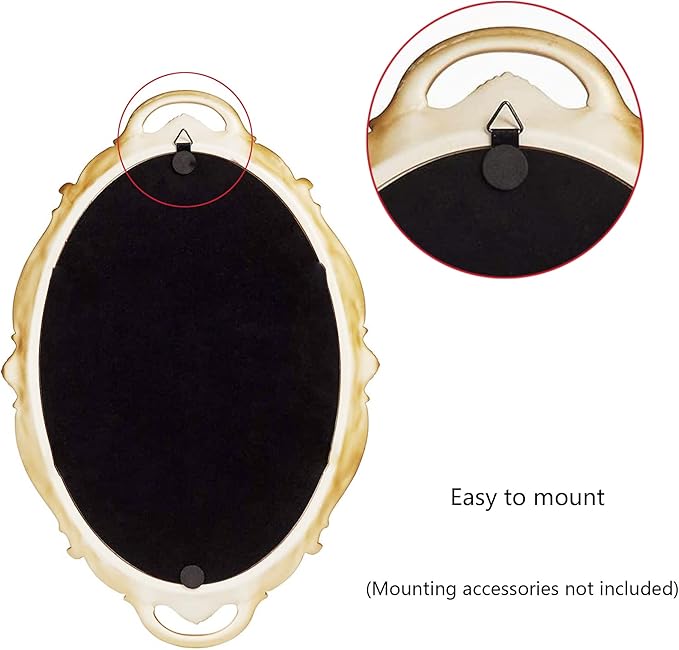 2 Pack - Vintage Decorative Gold Framed Mirror, Wall Hanging Mirrors & Tabletop Tray for Bedroom Living Room Dresser Decor, Oval- 9.6" W x 14.3" L (GOLD-2PACK)