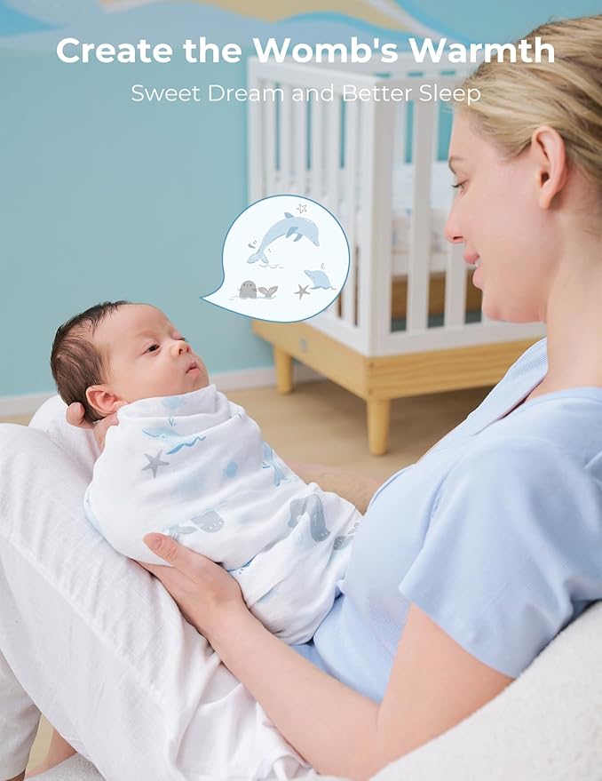 Momcozy Muslin Swaddle Blankets, 4-Pack Breathable and Skin-Friendly Receiving Blankets, Best Wishes Swaddle Blanket Shower Gifts & Baby Registry Essentials, Large 47"x47", Ocean Pixie Dream