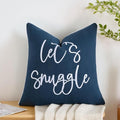 Sunkifover Let's Snuggle DecorativeThrow Pillow Cover - 18" x 18" Blue and White Cotton Embroidery Square Throw Pillowcase for Bed, Bedroom, Living Room, Home Decor
