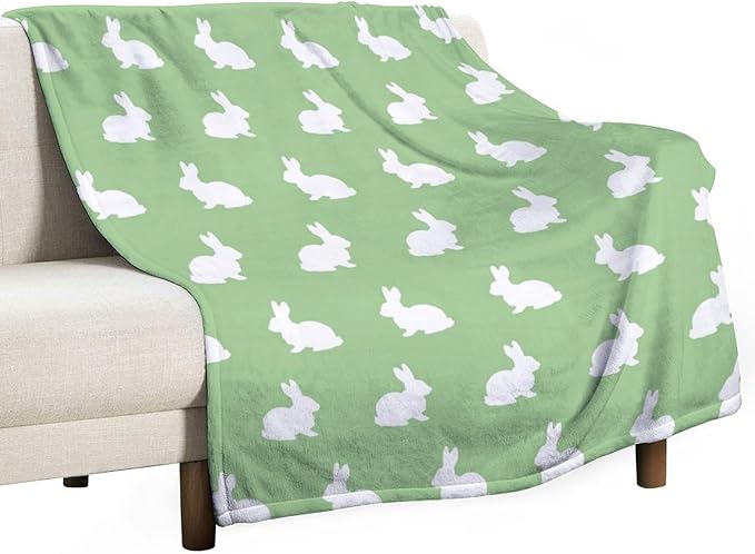 ITFRO Easter Gift Flannel Fleece Throw Blanket for Couch 50x60 Inch Cute Rabbit Mother's Day Ultra Soft Polyester Blanket All Seasons for Bed Sofa (Rabbit Green)