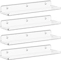 Lifewit Floating Shelves for Bathroom, 14" Clear Wall Organizer for Makeup, Perfume, Figures, Photo, Decor Shelf for Nursery, Living Room, Bedroom, Kitchen, Over Toilet Storage Rack, Clear, 4 Pack