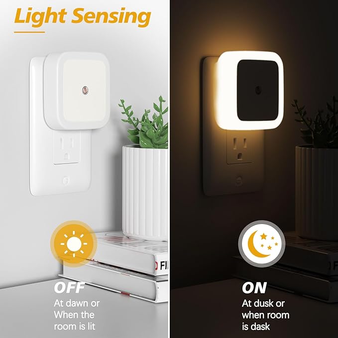 Sujeet Night Light, Night Lights Plug into Wall 4-Pack, Nightlight Plug in Night Lights, Dusk to Dawn Night Lamp Led Night Light for Bedroom, Bathroom, Hallway Warm White