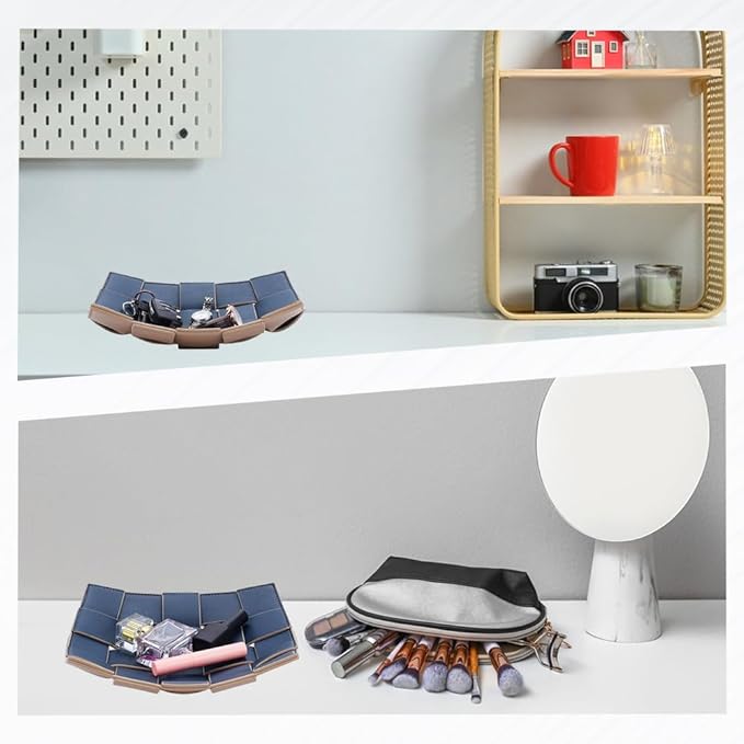 Beebeecraft PU Leather Key Holder Bowl Square Double-Sided Storage Tray for Entryway Table Bedside Nightstand Desk Catchall Organizer Tray (Blue, Brown