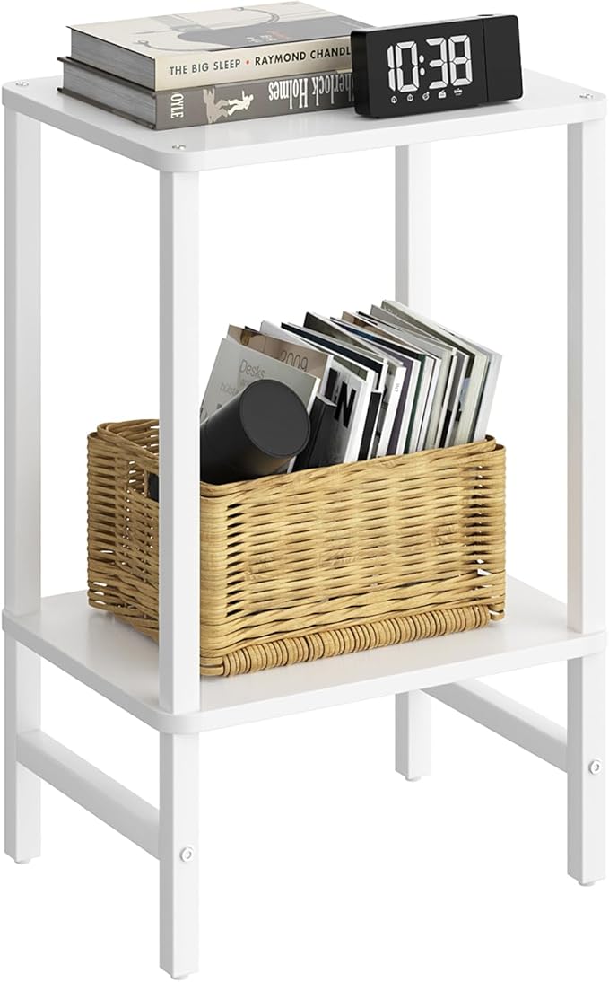 Side Table End Table Tall Night Stand 2-Tier for Living Room Bedroom Bathroom Office Furniture White