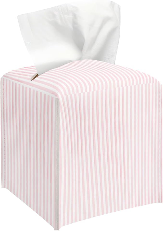 Pink Tissue Box Cover, Cute Tissue Holder Square with Bottom Belt for Home Bathroom Office Vanity Countertop, Housewarming Gifts Ideas for Women Friends Mom Bestie -13