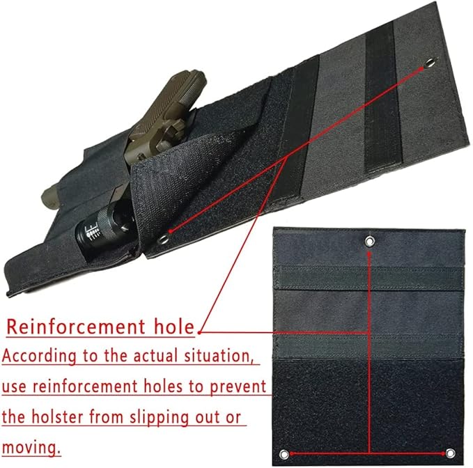 Bedside Pistol Holster, Tactical Bed Side Gun Holster, Under Mattress Handgun Holster with Flashlight Loop Holder