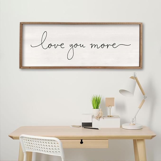 comurdyo Minimalist Love Quotes Love You More Wall Decor 32"×12" Small Modern Above Over Bed Bedroom Romantic for Rustic Couples Framed Wood Sign Horizontal Hanging Wall Art Decor (Wood)
