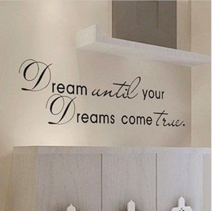 Picniva Black 7'' X 28'' Dream Until Your Dreams Come True Wall Famous PVC Wall Sticker Decal Quote Art Vinyl