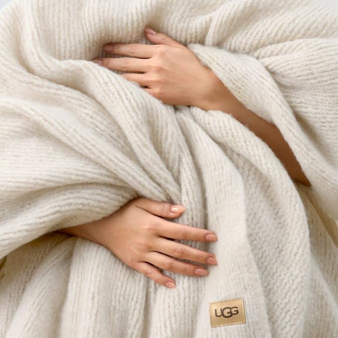 UGG Knit Throw Blanket – Soft Lightweight Throw Blanket for Couch, Bed Throws or Luxury Home Decor, Blankets & Throws for Home, Living Room and Bedroom, 50" x 70" (Margot) (Cream)