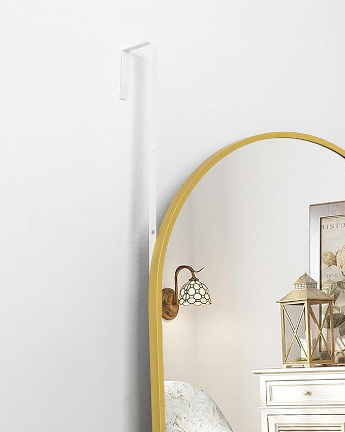 DOOR-16"x50" Arched Full Length Mirror - Free Standing, Leaning & Hanging Mounted - Aluminum Frame Modern Simple Home Decor for Living Room, Bedroom & Cloakroom, Gold