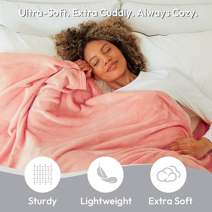 NANPIPER Queen Size Blanket - Lightweight Soft Fleece for Adults All-Season Rose Tan Pink 90"x90"