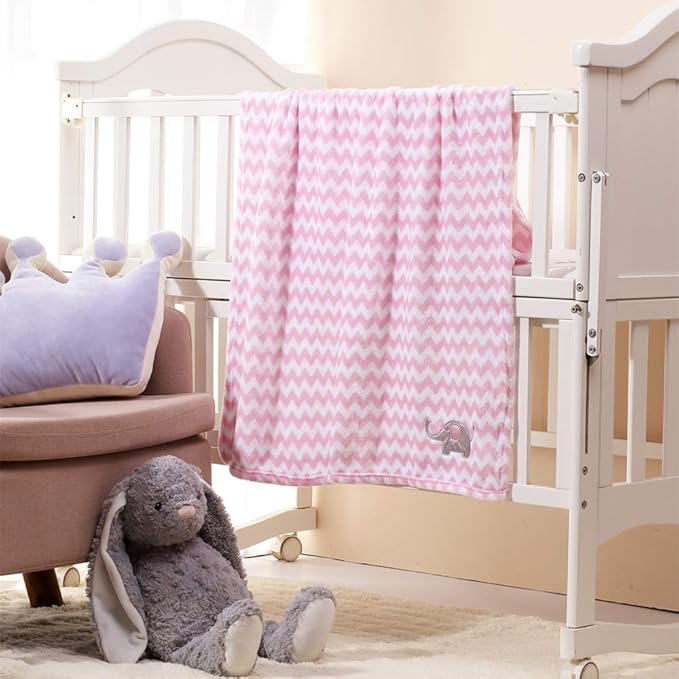 CREVENT 2Pcs 30''X40'' Cute Cozy Fluffy Warm Baby Blankets for Infants Toddlers' Bedding Crib Cot Stroller - Giraffe + Elephant