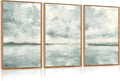 CHDITB Serene Lake And Sky Framed Canvas Wall Art Set Of 3, Minimalist Wall Decor, Modern Cloudscape Painting, Neutral Abstract Nature Blue Art Prints For Zen Yoga Bedroom Decor (12X16Inch)