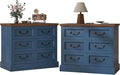 27.6" Wide Farmhouse Nightstand with Charging Station, 3 Drawer Nightstands Set of 2, Larger Side Table End Table, Modern Night Stand for Bedroom, Living Room, Blue Nightstand