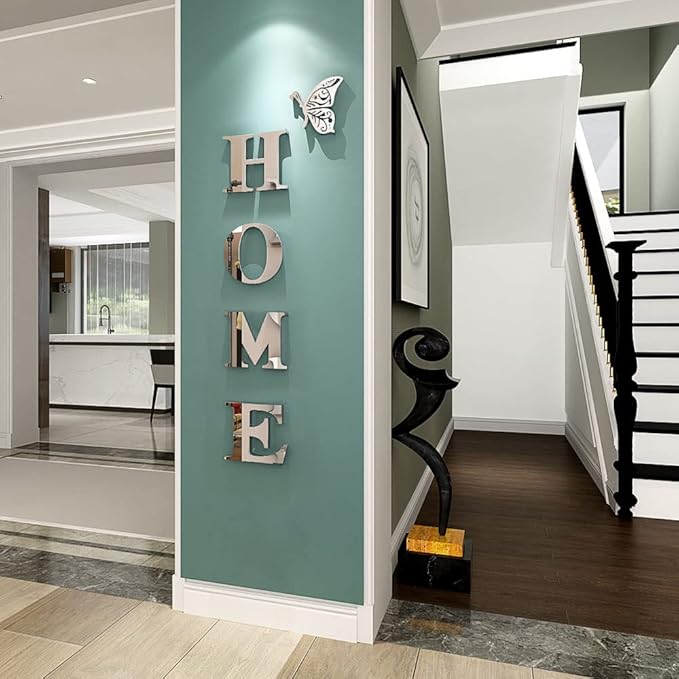 Home Wall Decor Letter Signs Acrylic Mirror Wall Stickers Decorations for Living Room Bedroom Home Decor Wall Decals (Silver, 47.2 X 15.3IN)
