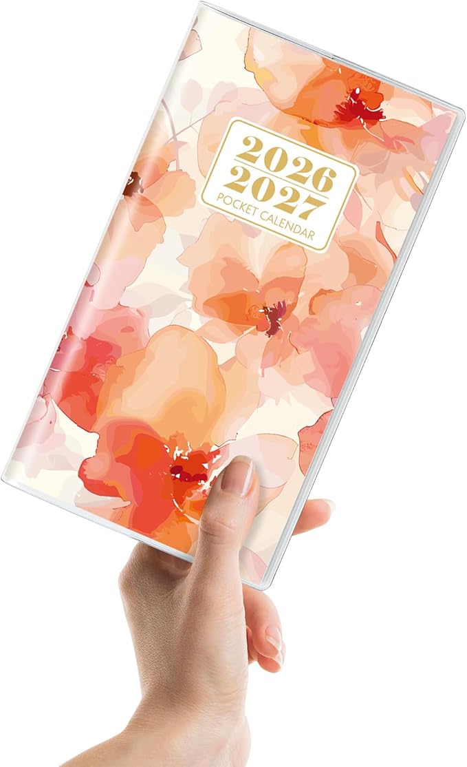 Pocket Calendar 2026-2027, Orange 2026-2027 Monthly Planner - 3.7" x 6.7" - Runs from January 2025 Until December 2027, 2026 Pocket Calendar with PVC Cover for Home, School, Office Supplies