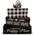 4 Pcs Farmhouse Kitchen Table Decoration Black and White Wooden Tiered Tray Decor Home Sweet Home Table Centerpiece Rustic Decorative Block Sign for Kitchen Dining Room Tabletop Desk Shelf