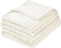 Vessia Flannel Fleece Striped Bed Blanket Twin Size(60x80inch), 300GSM Microfiber Cream Comfy Decor, Soft Warm Cozy Lightweight Ivory Ribbed Blanket for All-Season