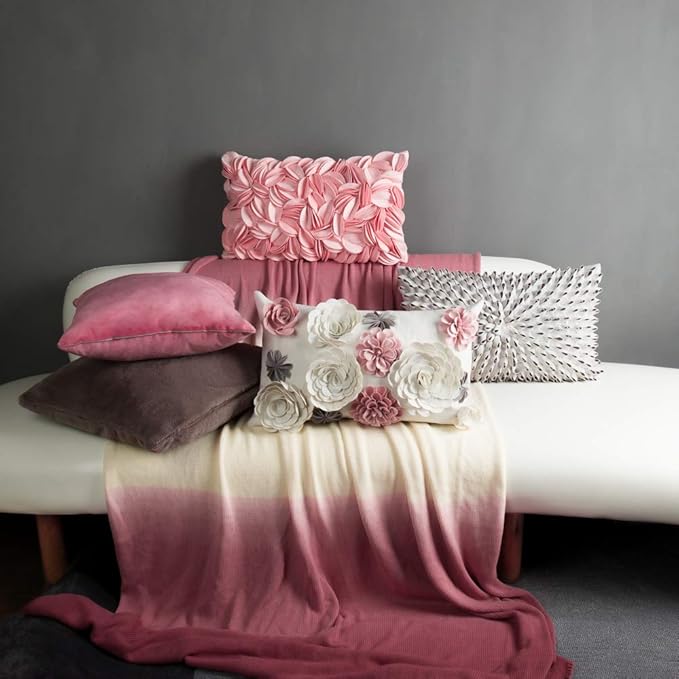 KINGROSE Handmade 3D Flower Soft Home Decorative Throw Pillow Case Rectangle Cushion Cover for Bed Living Room Sofa 12 x 20 Inches Solid Suede Pink